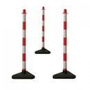 Highly Visible Red/White Chain Post - Concrete Base, Outdoor Safety Barrier for Warehouses, Construction, & Crowded Areas - Easy Setup, Stable
