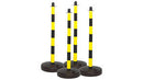 Yellow/Black Chain Post Kit – 6 Posts, 10m Chain, 10 Hooks, Fillable Bases for Crowd Control, Parking, Warehouse & Outdoor Barriers