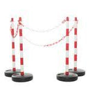 Red/White Chain Post Kit – 6 Posts, 10m M-POLY Chain, 10 Hooks & Links, Fillable Bases for Traffic Management, Safety Barriers, Outdoor/Indoor Use