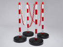 Red/White Chain Post Kit – 6 Posts, 10m M-POLY Chain, 10 Hooks & Links, Fillable Bases for Traffic Management, Safety Barriers, Outdoor/Indoor Use