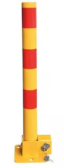 Folding High-Visibility Yellow Parking Post 600mm x 60mm, Steel, Reflective, Portable, Durable, for Residential & Commercial Parking, Includes 3 Keys