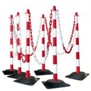 Red/White Chain Post Kit – 6 Posts, 10m Chain, 10 Hooks, Fillable Plastic Base, Visible Safety Barrier for Indoor/Outdoor Use, Easy Setup, 870mm