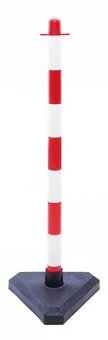 Highly Visible Red/White Chain Post - Concrete Base, Outdoor Safety Barrier for Warehouses, Construction, & Crowded Areas - Easy Setup, Stable