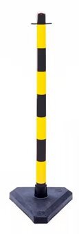 Yellow/Black Chain Post with Heavy Concrete Base - Stable Corrosion-Proof Outdoor Safety Barrier for Warehouses Production Areas and Restricted Zones