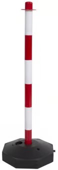 Red/White Plastic Safety Post with Cap & Octagon Base, Visible, Stable, Ideal for Warehouse, Parking, Construction, Easy Setup, Chain Eyes Included
