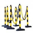 GUARDA Yellow/Black Chain Post Set with 6 Posts, 10m Chain, 10 Hooks & Concrete-Filled Base – High-Visibility Safety Demarcation for Warehouses & Events