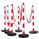 Red/White Chain Post Kit – 6 Posts, 10m M-POLY Chain, 10 Hooks & Links, Fillable Bases for Traffic Management, Safety Barriers, Outdoor/Indoor Use
