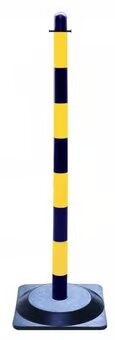 Yellow/Black Chain Post with Recycled Rubber Base, Traffic Barrier, Versatile for Indoor/Outdoor Use, Heavy Duty, Easy Setup, Low-Cost Safety Solution