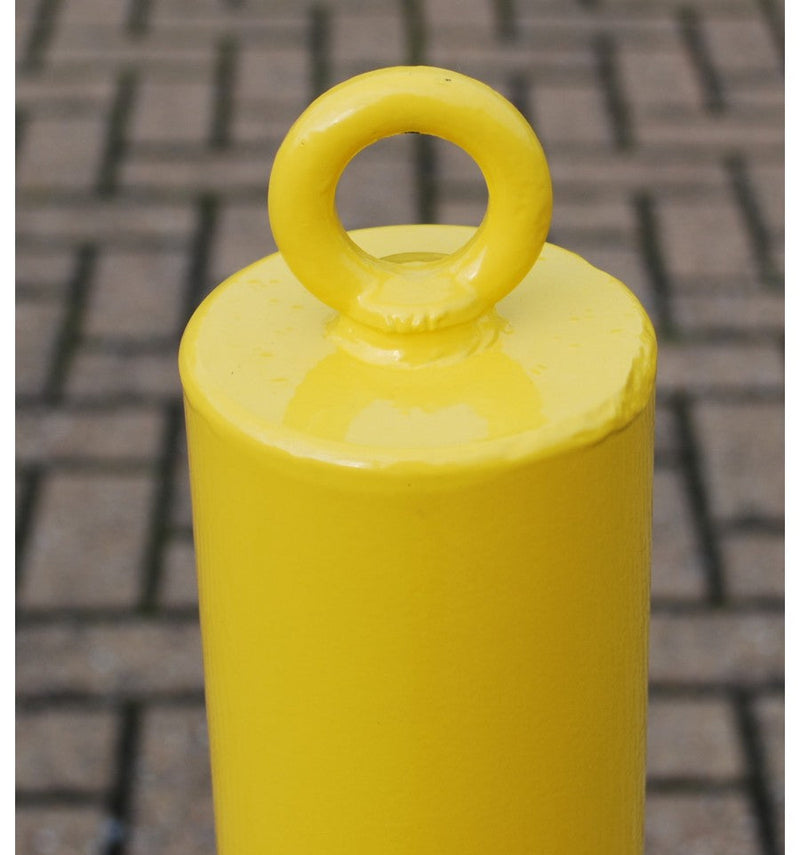 76mm Yellow Steel Bollard With Top Mounted Eyelet