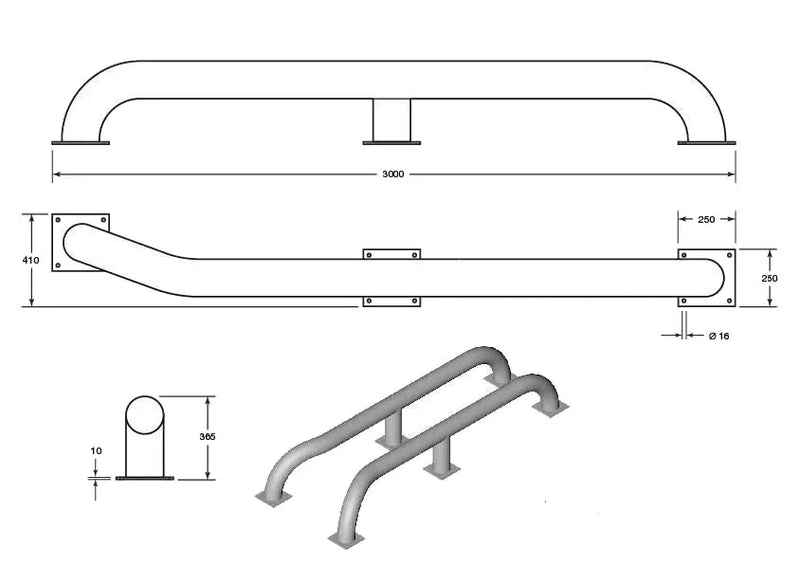 Light Slate Gray Cranked Wheel Guide Pairs (3 Metre)