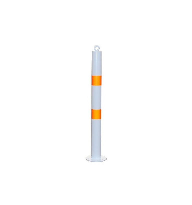 Light Gray 76mm Bolt Down Steel Bollard - White & Orange