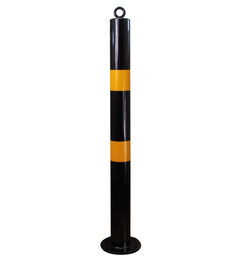 Sandy Brown 76mm Bolt Down Steel Bollard - Black & Yellow