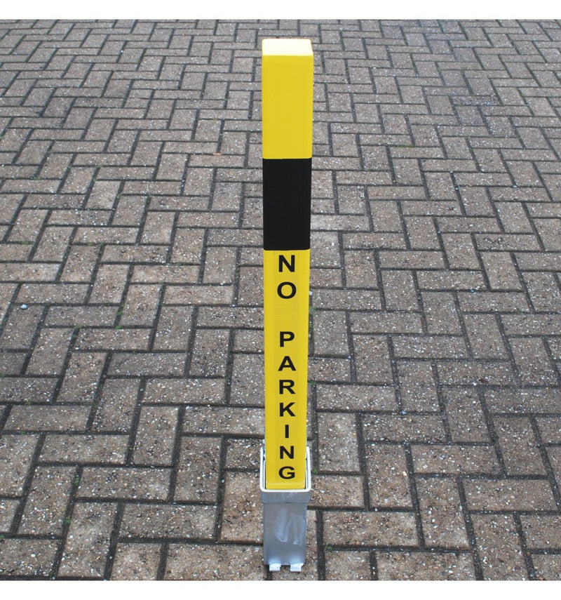 Slate Gray Heavy Duty Yellow Removable Security Post With No Parking Logo