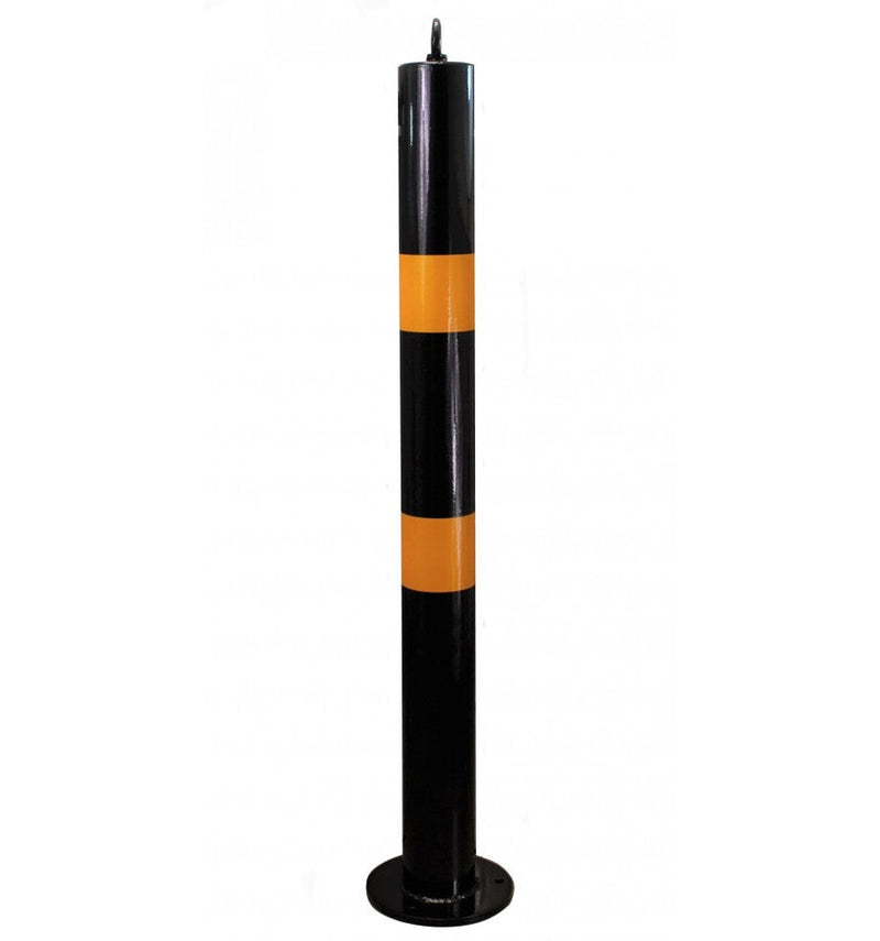 Black 76mm Bolt Down Steel Bollard - Black & Yellow