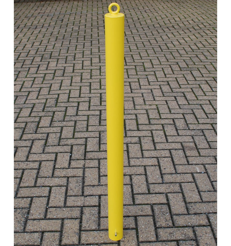 Dim Gray 76mm Yellow Steel Bollard With Top Mounted Eyelet