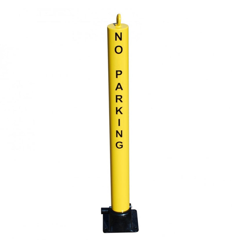 Black 900mm High Yellow Fold Down Parking Post - No Parking Logo