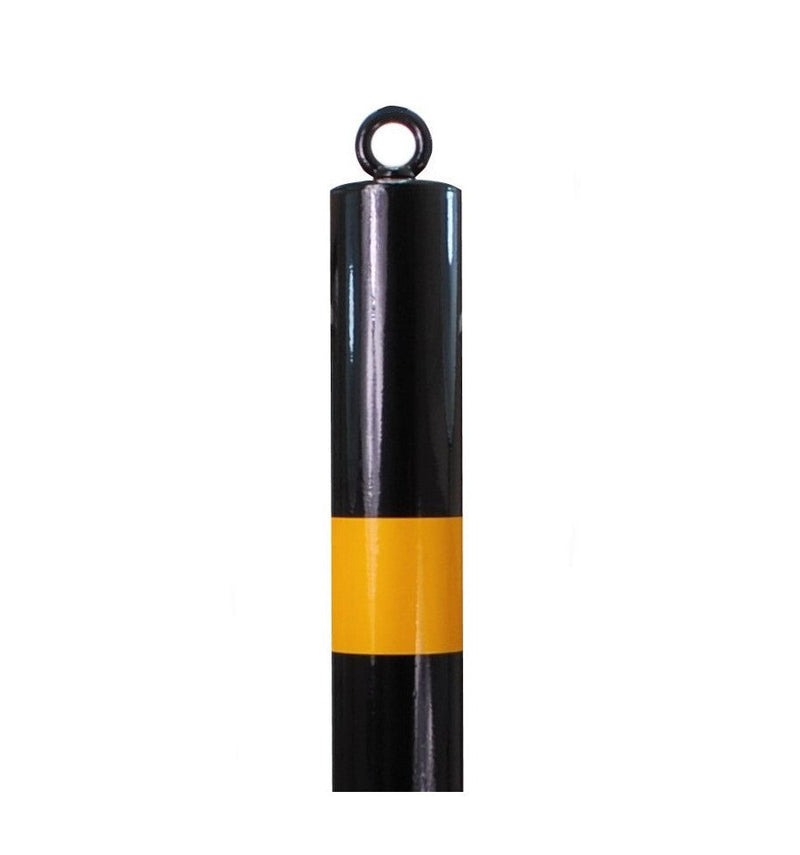 Sandy Brown 76mm Bolt Down Steel Bollard - Black & Yellow