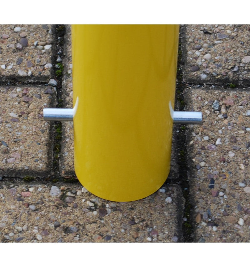 Dim Gray 76mm Yellow Steel Bollard With Top Mounted Eyelet