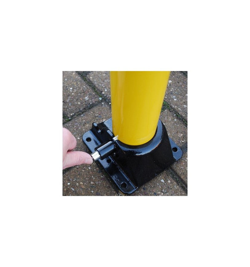 Dark Slate Gray Yellow & Red Fold Down Parking Post With Integral Lock & Top Mounted Eyelet