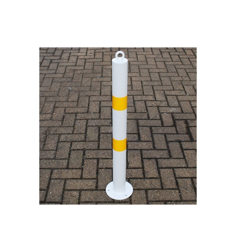 Dim Gray 76mm Bolt Down Steel Bollard - White & Orange