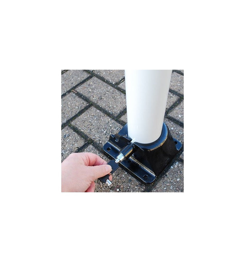 Gray White & Red Fold Down Parking Post With Ground Spigot, Integral Lock & Eyelet