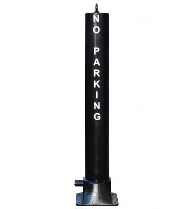 Black Black Large Fold Down Steel Parking Post With No Parking Logo