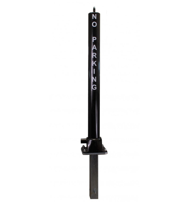 Black Black Fold Down Parking Post - No Parking Logo, Integral Lock & Chain Eyelet