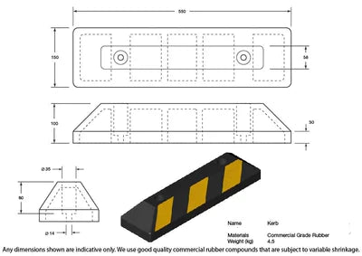 550mm Rubber Wheel Block Parking Stop with Reflective Strips, Non-Slip, Easy Installation for Driveways, Garages, Commercial Parking, Black & Yellow