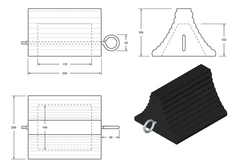 Hollow Pyramid Rubber Wheel Chock - Single