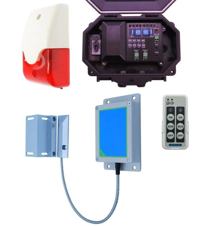 Long Range Wireless Gate Alarm With Outdoor Receiver & Siren & Flashing Strobe Light