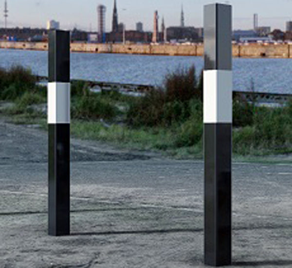 50-150mm Square Fixed Bollard 1000mm Above Ground - Galvanised and Black & White - Concrete In