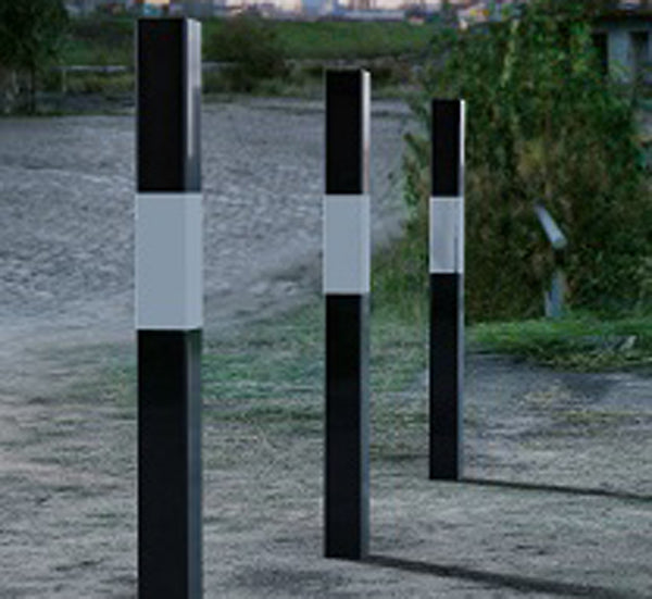 50-150mm Square Fixed Bollard 1000mm Above Ground - Galvanised and Black & White - Concrete In