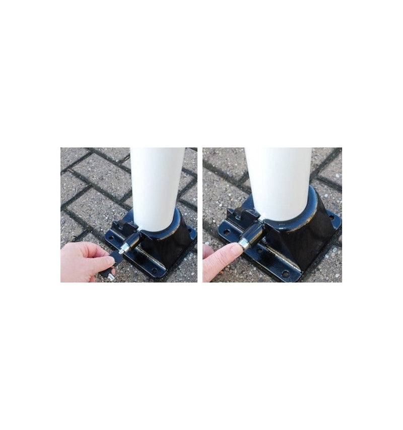 White & Black Fold Down Parking Post With Integral Lock And Chain Eyelet