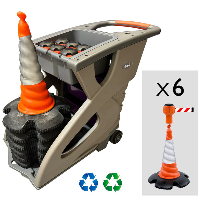 Barrier System | Skipper Traffic Cone Unicart – Includes 6 x Skipper cones, 6 x Skipper units & 1 x Accessory Pack