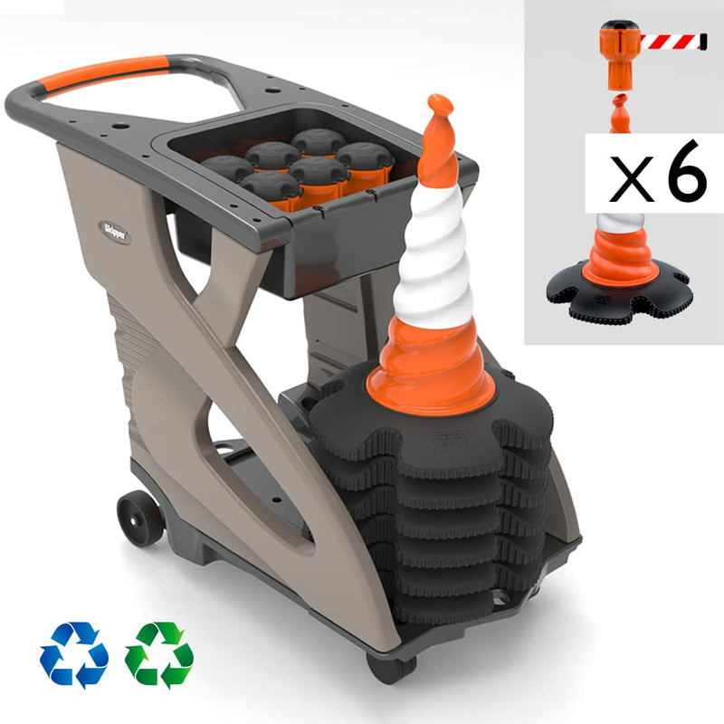 Barrier System | Skipper Traffic Cone Unicart – Includes 6 x Skipper cones, 6 x Skipper units & 1 x Accessory Pack