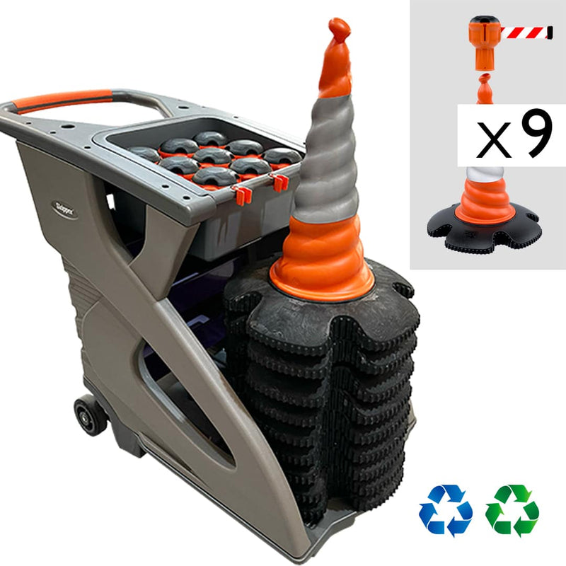 Retractable Barrier System | Skipper Traffic Cone Unicart – Includes 9 x Skipper cones, 9 x Skipper units & 1 x Accessory Pack