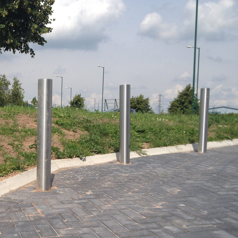 Stainless Steel Plain Round Bollard 1000mm Above Ground, 48mm-204mm, Traffic & Parking Control, Flanged or Removable, Grade 304/316, 2mm Wall Thickness