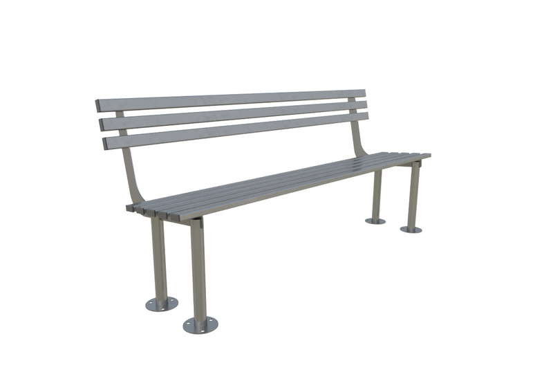 Haddon 1800mm Steel Outdoor Bench, Galvanized, Powder Coated Option, Public Park, Playground Seating, Concrete In/Bolt Down, Durable, Low Maintenance