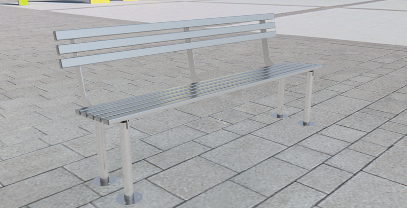 Haddon 1800mm Steel Outdoor Bench, Galvanized, Powder Coated Option, Public Park, Playground Seating, Concrete In/Bolt Down, Durable, Low Maintenance