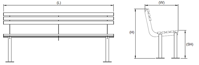 Haddon 1800mm Steel Outdoor Bench, Galvanized, Powder Coated Option, Public Park, Playground Seating, Concrete In/Bolt Down, Durable, Low Maintenance