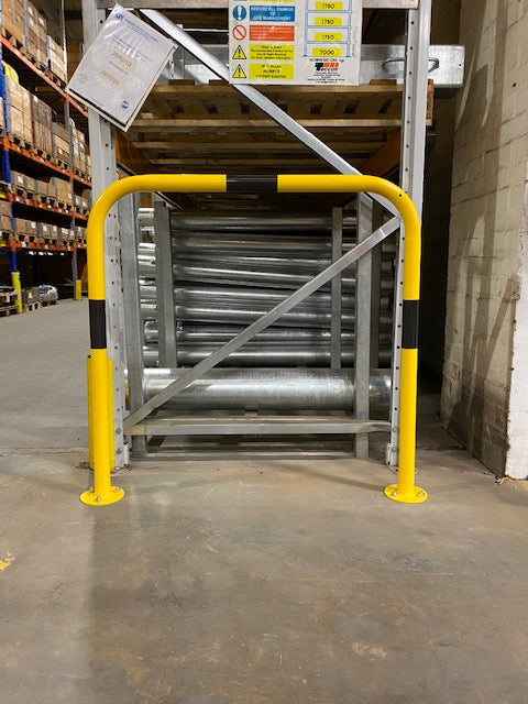 Hooped Perimeter Barrier 48mm Dia Black & Yellow - Galvanized Steel, High Visibility, Warehouse Safety, 500mm/1000mm Height, 1-2m Width, Reflective Bands