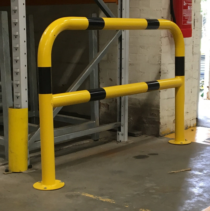 Heavy Duty Hooped Perimeter Barrier - 90mm Galvanised Steel, Black & Yellow, High Visibility Warehouse Protection, 500mm/1000mm Height, 1000-2000mm Wide