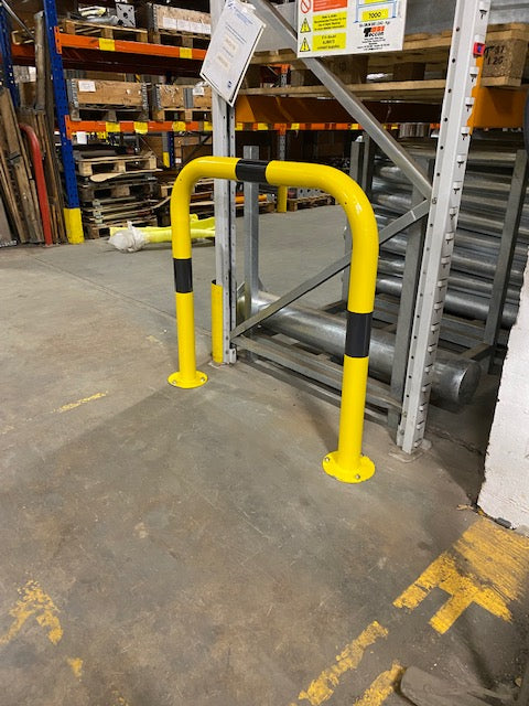 Heavy Duty Hooped Perimeter Barrier - 90mm Galvanised Steel, Black & Yellow, High Visibility Warehouse Protection, 500mm/1000mm Height, 1000-2000mm Wide