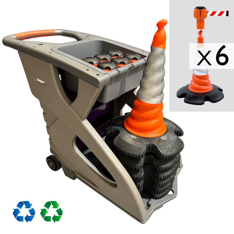 Barrier System | Skipper Traffic Cone Unicart – Includes 6 x Skipper cones, 6 x Skipper units & 1 x Accessory Pack