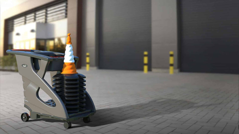 Retractable Barrier System | Skipper Traffic Cone Unicart – Includes 9 x Skipper cones, 9 x Skipper units & 1 x Accessory Pack