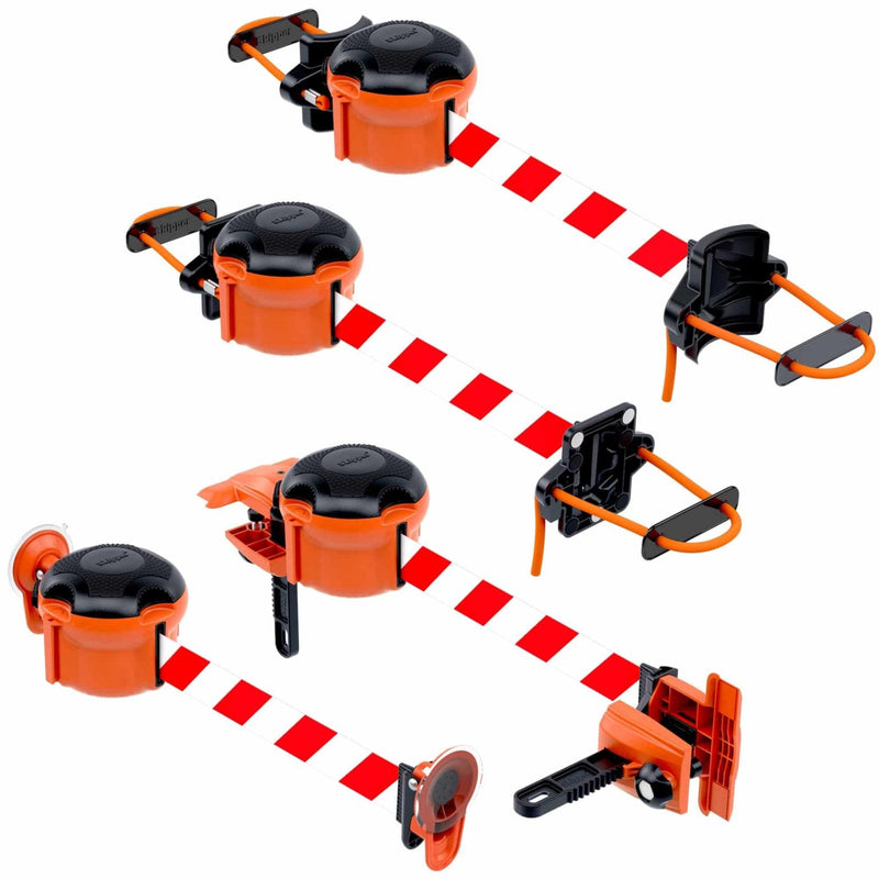 Skipper XS Retractable Barrier Unit for Indoor Use – 9m Fabric Tape, Versatile Connector Points, Ideal for Worktops, Shelving, Glass, and Pillars