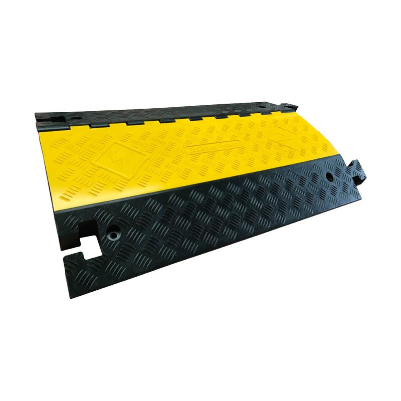 Heavy-Duty 3-Channel Cable Protector for Cables up to 55mm, 10T Axle Capacity, Rubber & Yellow Plastic, Ideal for High-Traffic Areas & Industrial Use