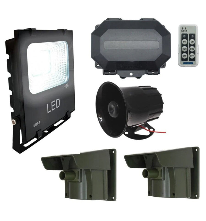 Security Floodlight & Siren Long Range Driveway PIR Alarm With Outdoor Receiver