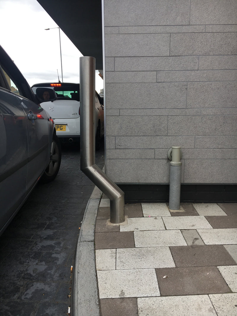 1100mm Cranked Bollard - Galvanised Steel or Stainless Steel, Traffic Calming, Pedestrian Protection, Removable, 2mm/3mm Thickness, Concrete In for Drive-Thru